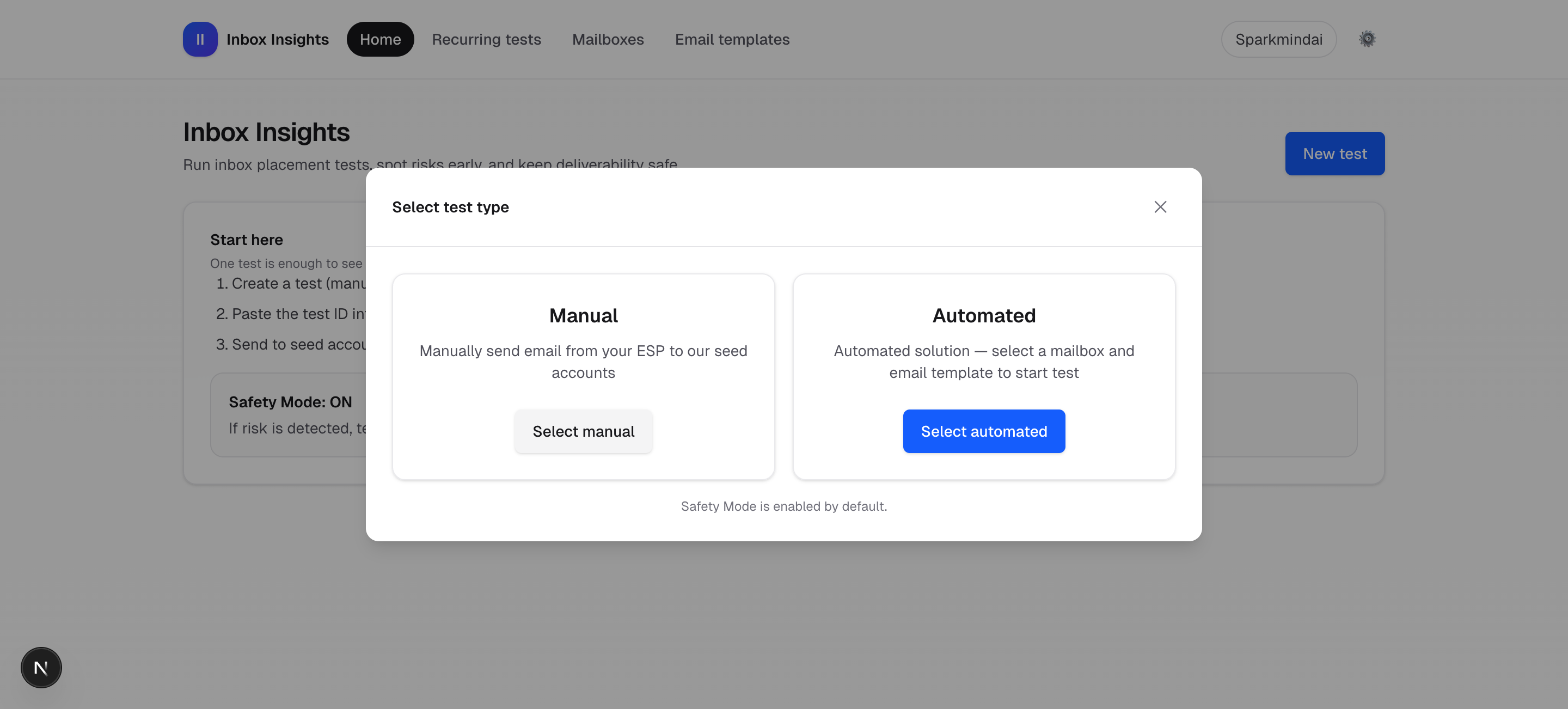 Select manual test type